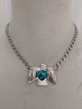 Turquoise Bezel Navajo Bird Pendant Connector Necklace